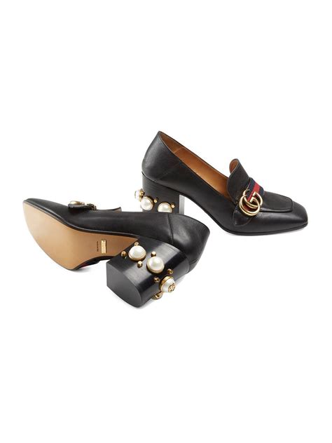 gucci black pearl heel 80 leather pumps